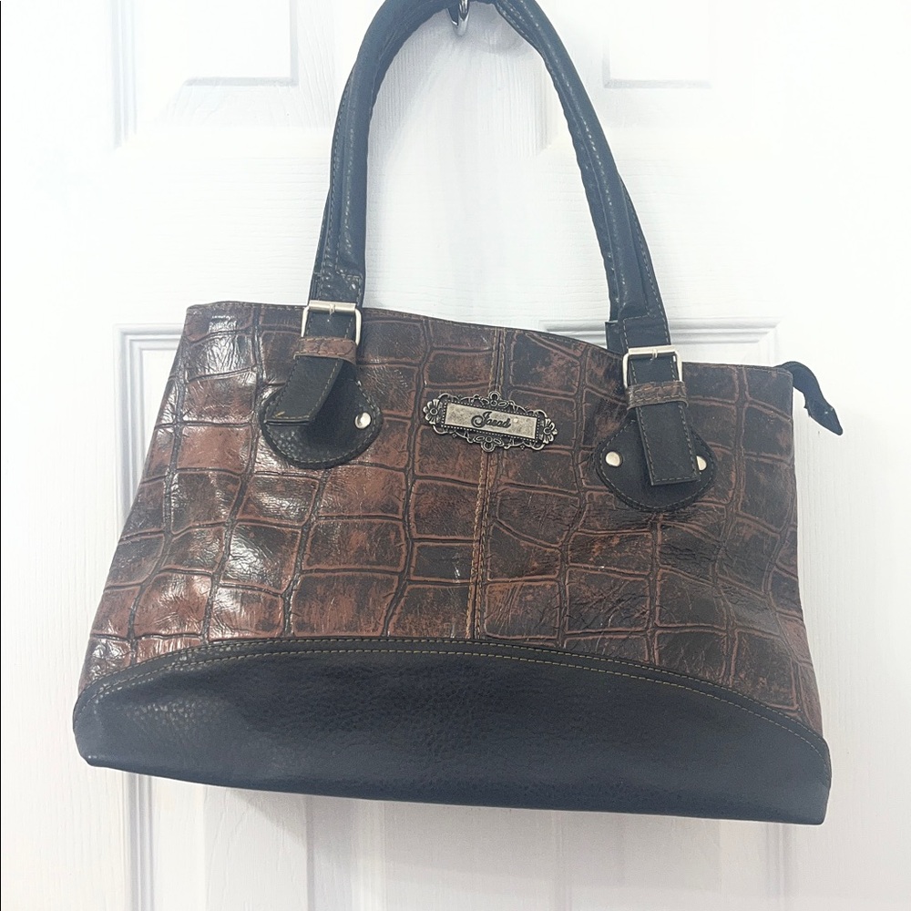 Jasad Brown Alligator Faux Leather Bag